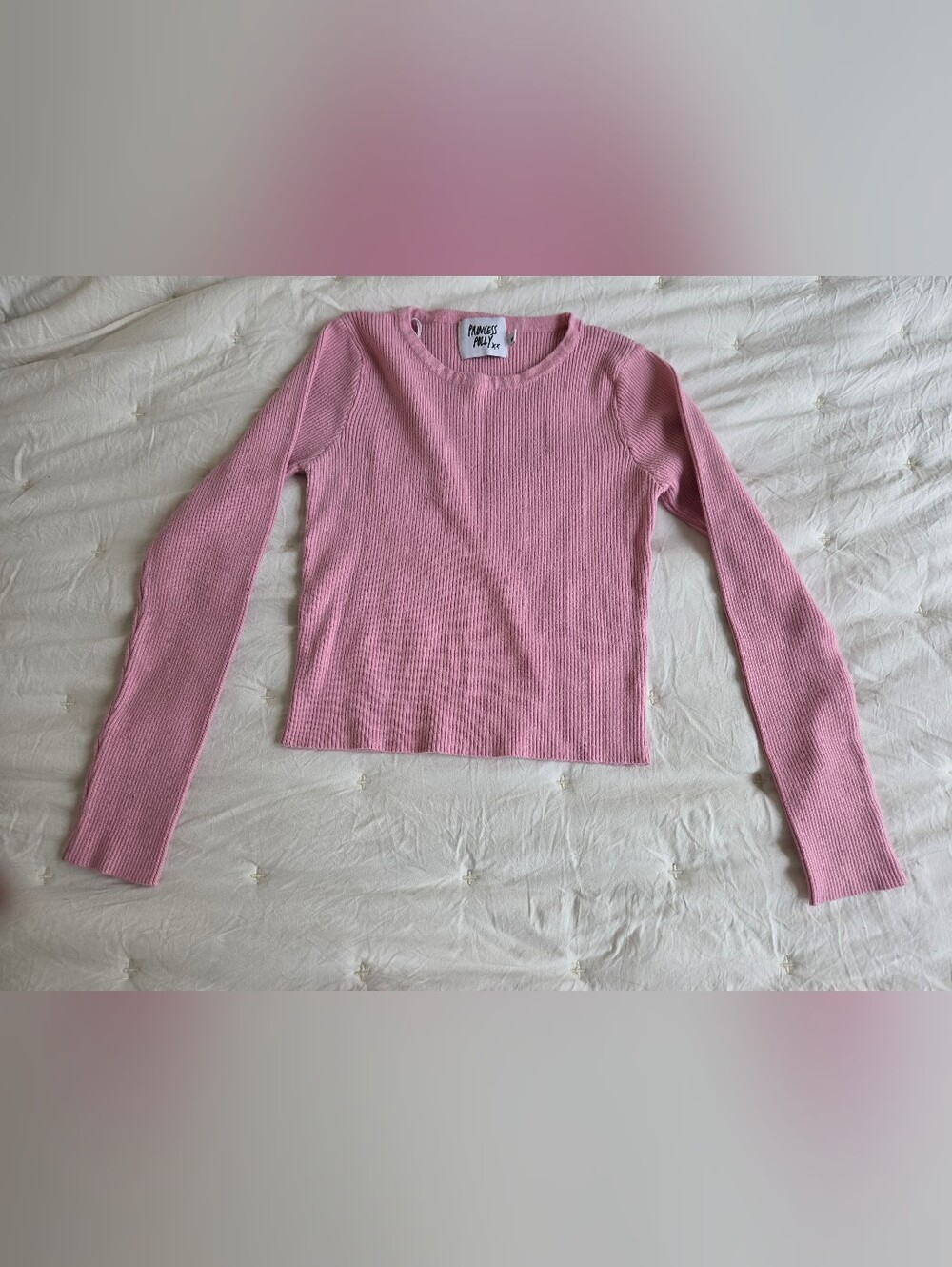 Princess Polly Light Pink Ribbed Crewneck Sweater